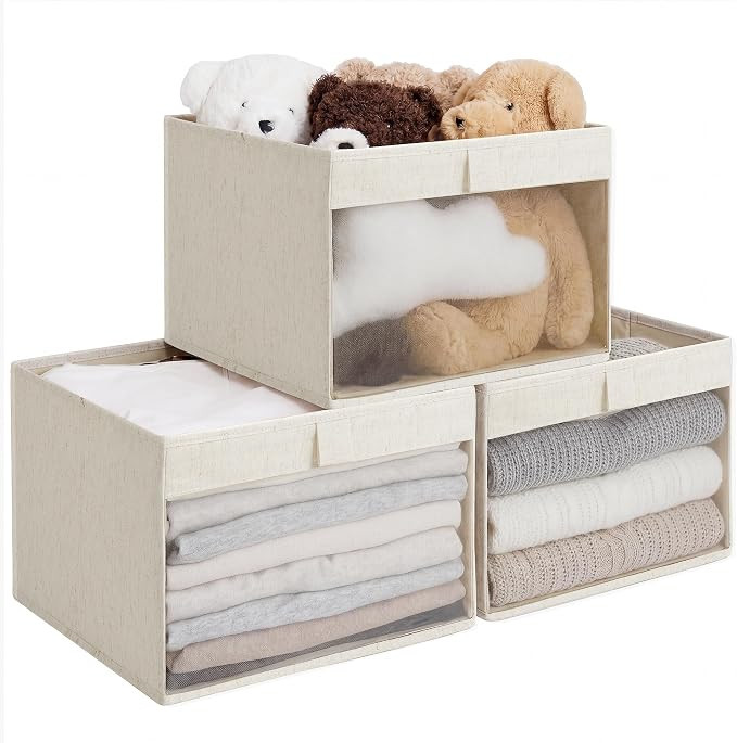 StorageWorks Closet Storage Bins with Clear Window, Linen Closet Organizers and Storage Bins, Col... | Amazon (US)