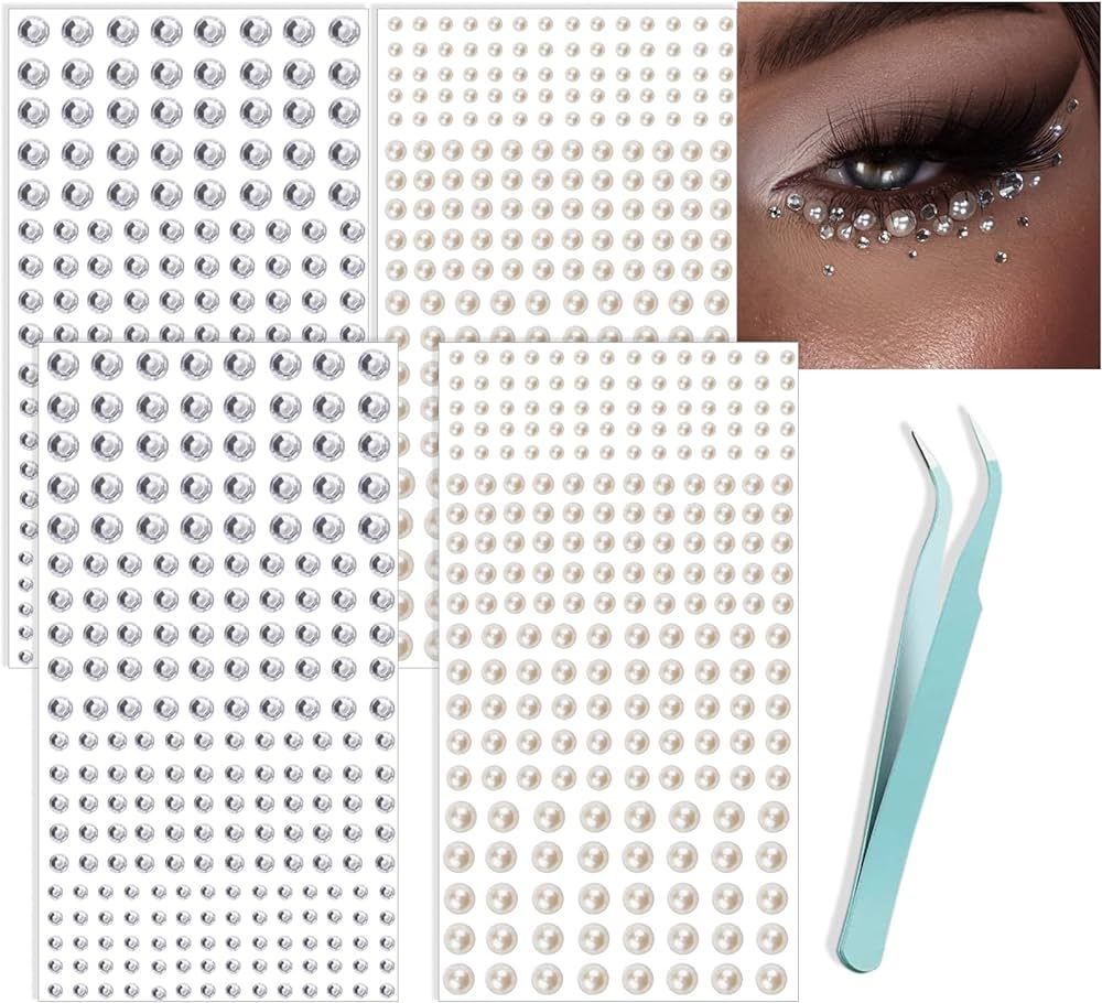 880Pcs Face Gems Hair Gems Self-Adhesive Face Jewels Eye Jewels Rhinestones 3/4/5/6mm Face Gems S... | Amazon (US)