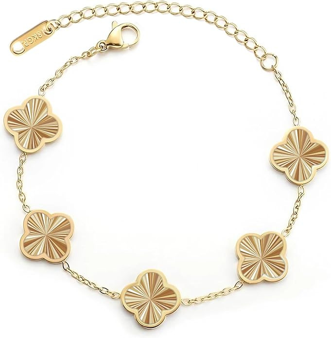 double sided 18K Gold Plated Clover Bracelet for Women, Dupe Four Leaf Flower Lucky Chain Bangle,... | Amazon (US)