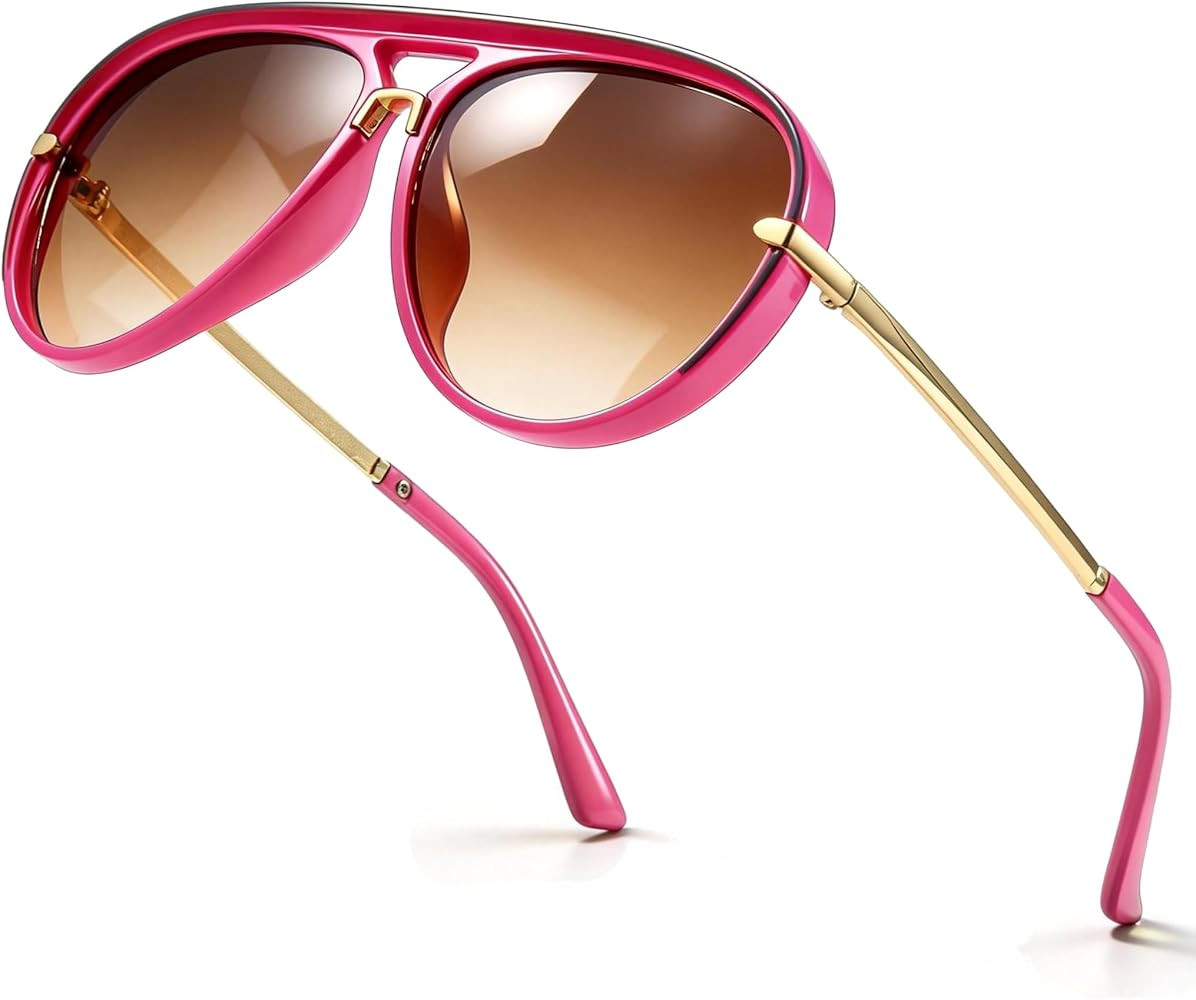 SIPHEW Retro Aviator Sunglasses for Women Trendy Shades Oversized Vintage Double Bridge Sun Glass... | Amazon (US)