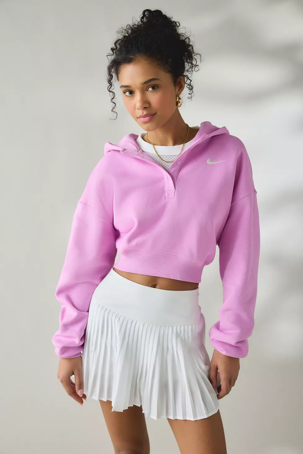 Nike Phoenix Fleece Cropped Oversized Henley Hoodie Sweatshirt | Urban Outfitters (US and RoW)