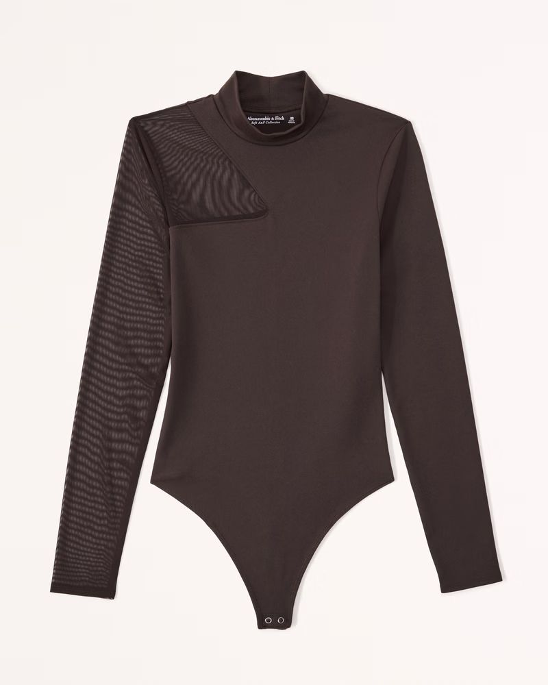Long-Sleeve Asymmetrical Mesh Bodysuit | Abercrombie & Fitch (UK)