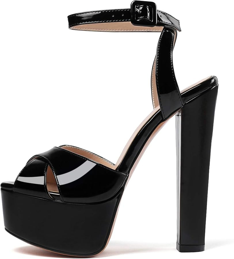 Eldof Women's Platform Sandals Ankle Strap 5" High Heels Cross Strap Chunky Heel Sandals for Part... | Amazon (US)