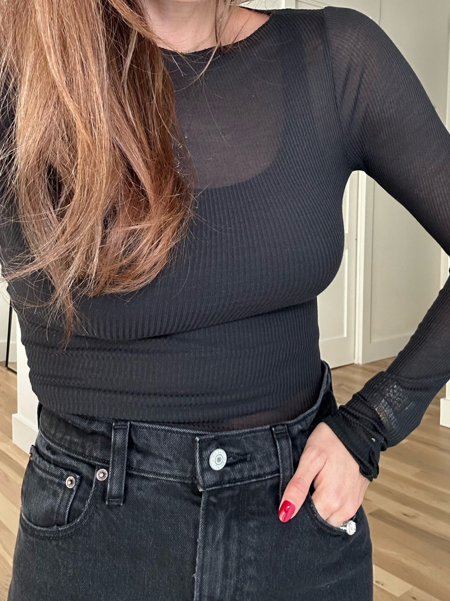 Sheer mesh top size xs winter outfit jeans 24XS 

#LTKfindsunder50 #LTKfindsunder100