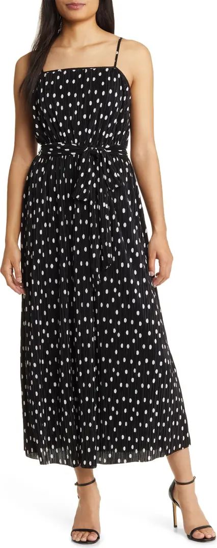 Anne Klein Anna Polka Dot Tie Waist Plissé Pleated Dress | Nordstrom | Nordstrom