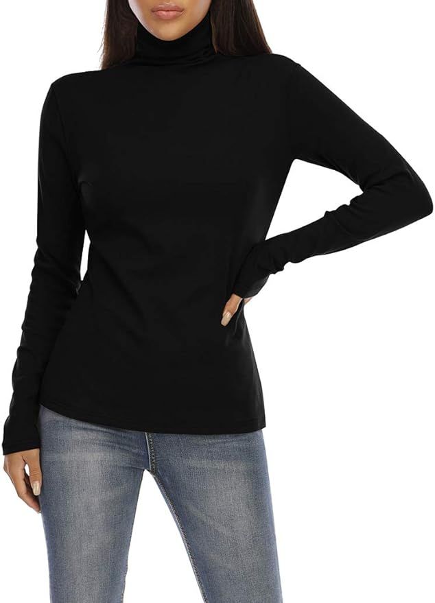 GUBUYI Women's Turtleneck Long Sleeve Thermal T-Shirts Stretchy Fitted Pullover Cotton Tops | Amazon (US)