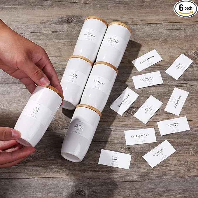 Molimoli 4oz Ceramic Spice Jars With Bamboo Lids, Spice Jars With 160 Label, Kitchen Spice Organi... | Amazon (US)