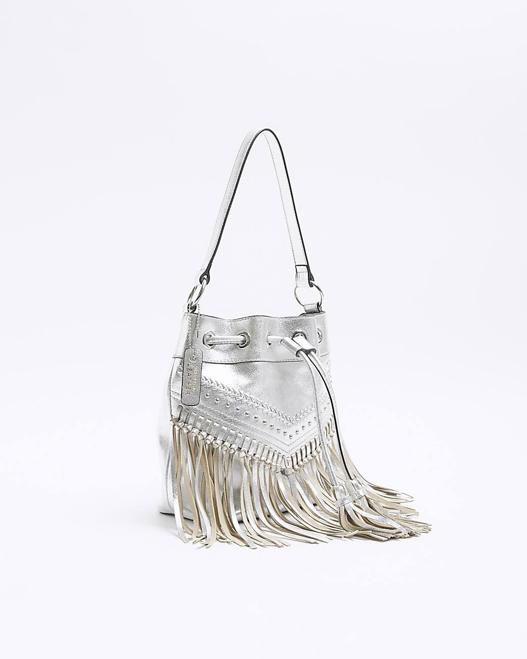 Silver leather fringe hem shoulder bag | River Island (UK & IE)