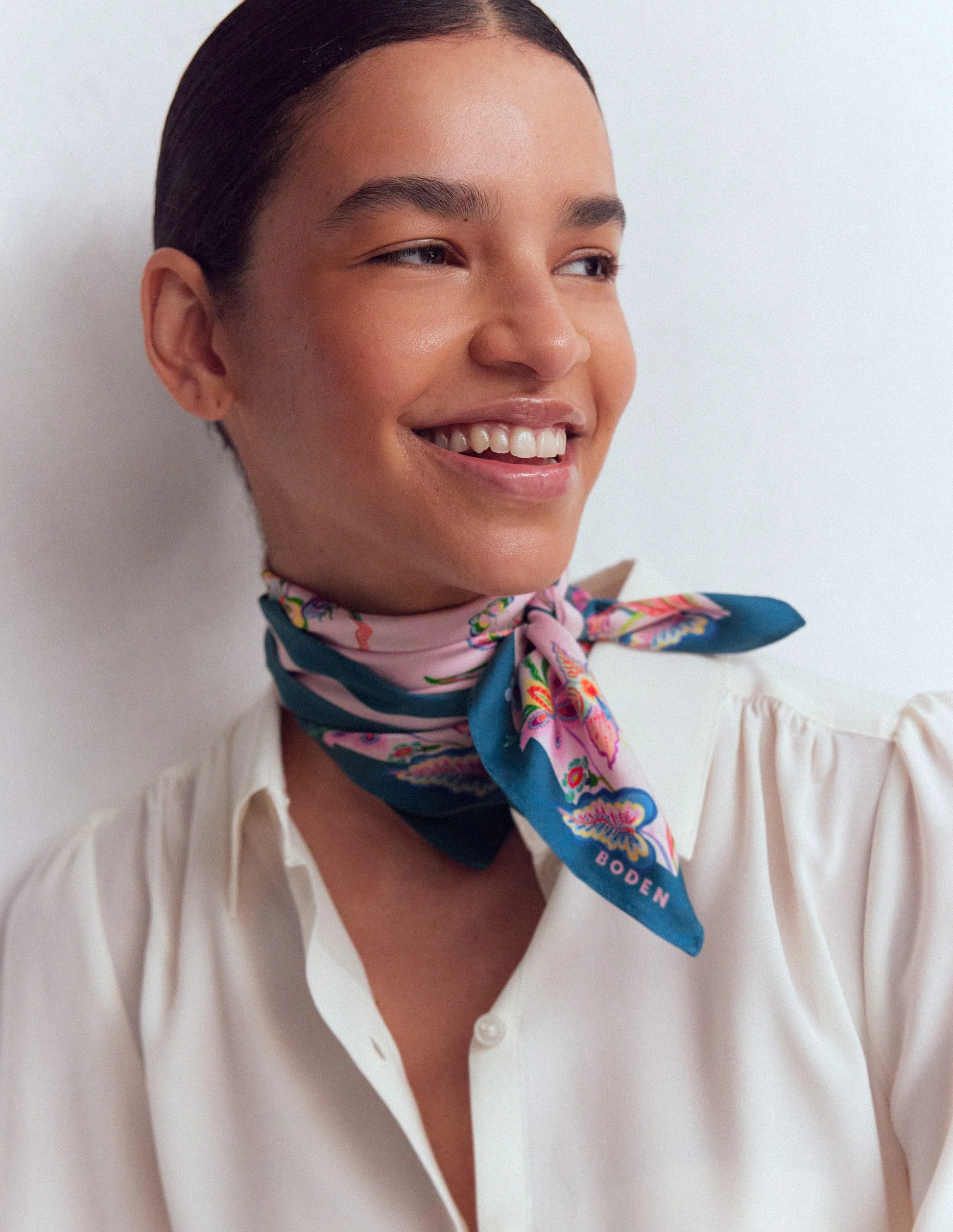 Elisabeth Silk Square Scarf-Tourmaline Blue, Orchid Canopy | Boden (US)