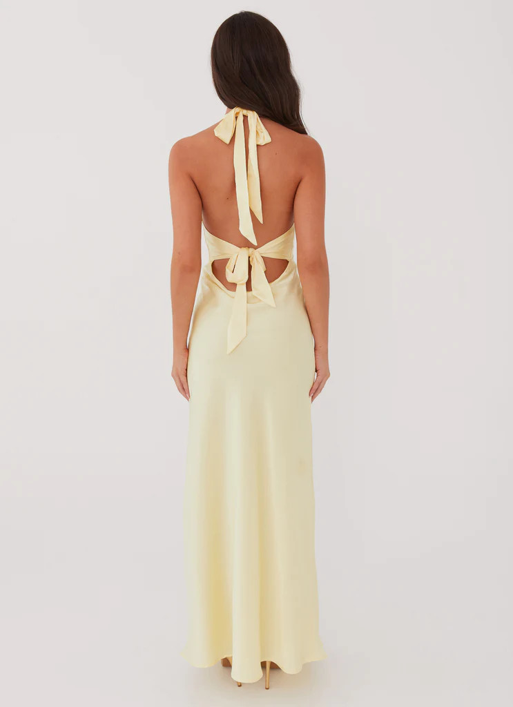 Heavy Hearted Satin Maxi Dress - Lemon | Peppermayo (Global)