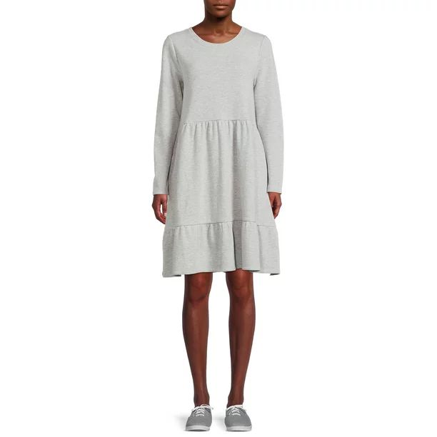 Time and Tru Women's Tiered Sweatshirt Dress - Walmart.com | Walmart (US)