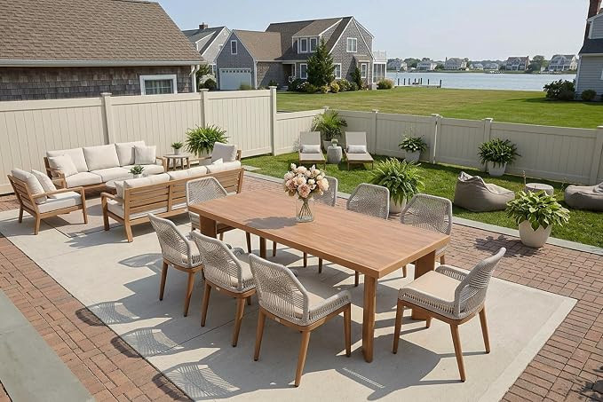 PURPLE LEAF 9 Pieces Dining Set Patio Metal Rectangular Table and Wicker Rattan Chairs for Outsid... | Amazon (US)
