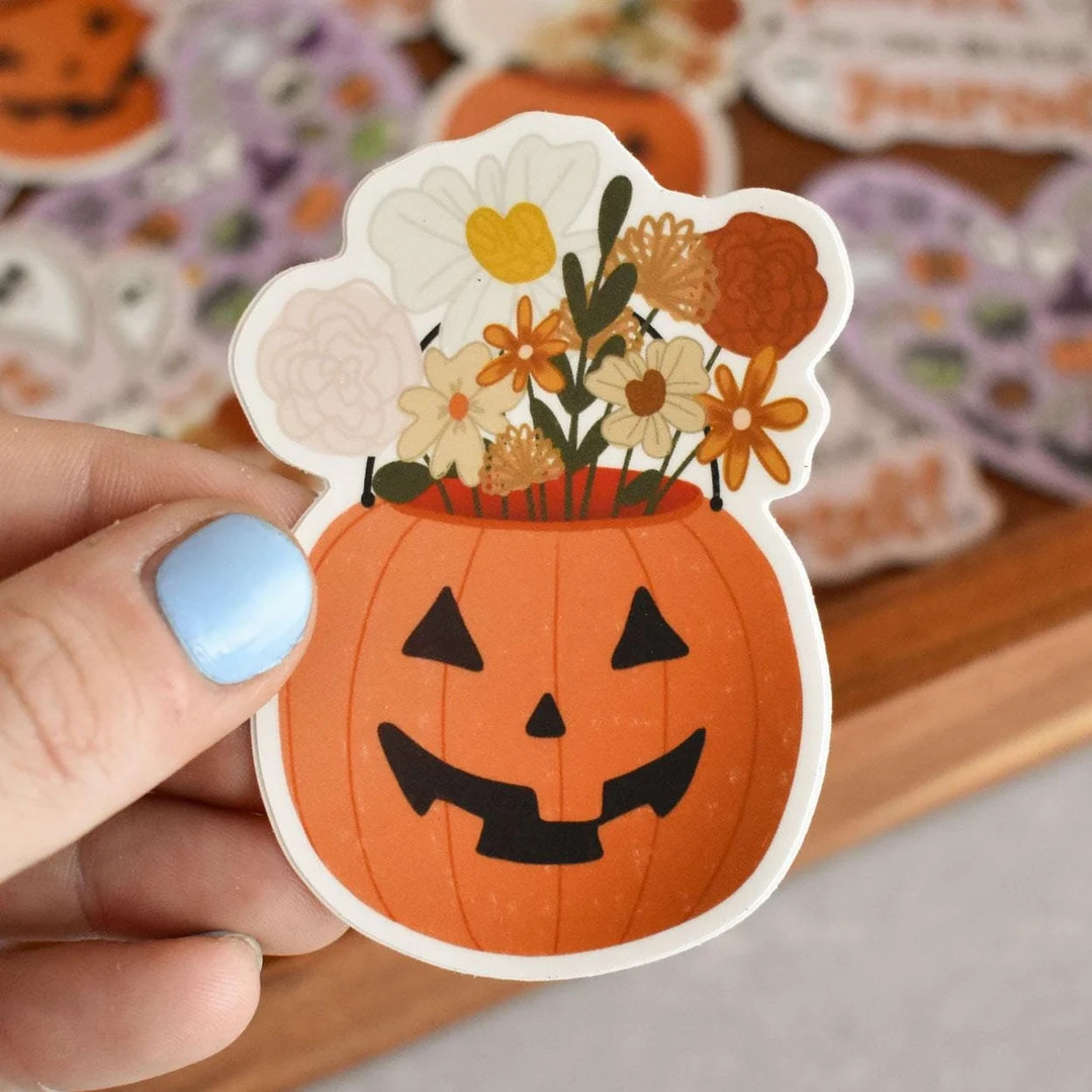 Floral Pumpkin Sticker | Cute Fall Sticker for Laptop | Autumn Water Bottle Sticker | Pumpkin Sti... | Etsy (US)