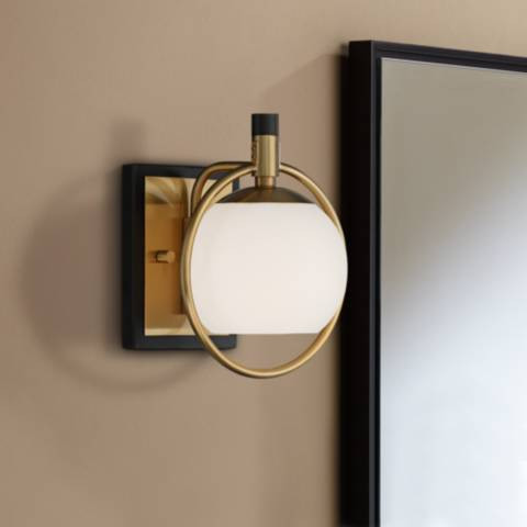 Possini Euro Carlyn 9 1/2" High Antique Brass and Black Wall Sconce | Lamps Plus