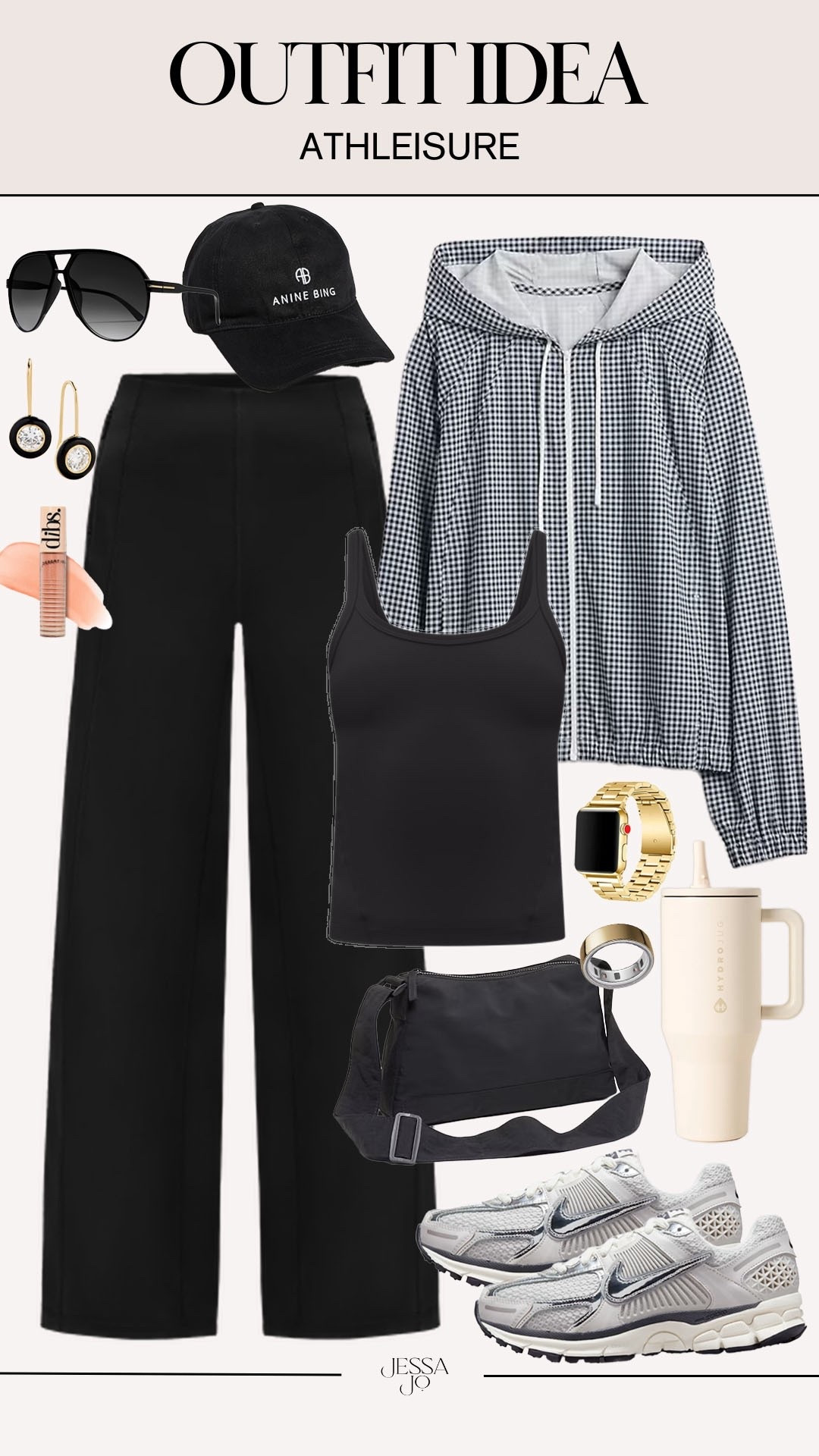 Spring athleisure outfit idea. Spring style. Comfy cute winter to spring style. Lululemon wide leg pants. Gingham active jacket. Nike zoom vomero sneakers. Neutral spring athleisure  

#LTKSeasonal #LTKfitness #LTKstyletip