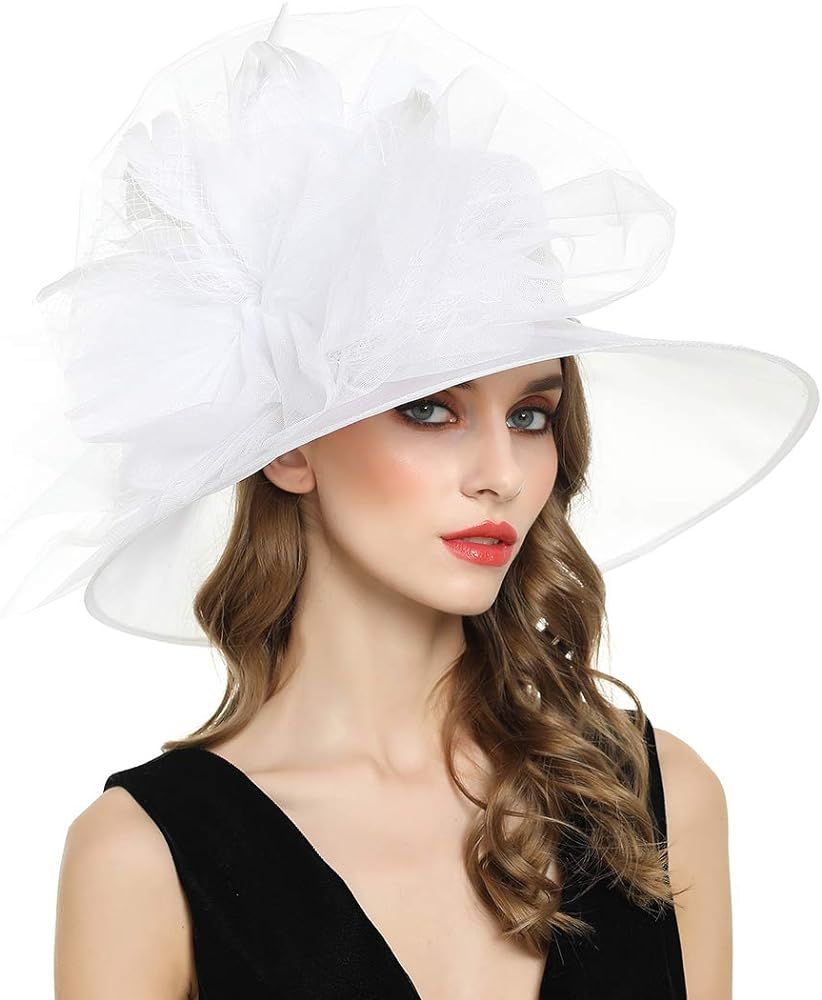 Women’s Fascinator Church Kentucky Derby Brial hat Organza Dress Tea Party Wedding hat | Amazon (US)