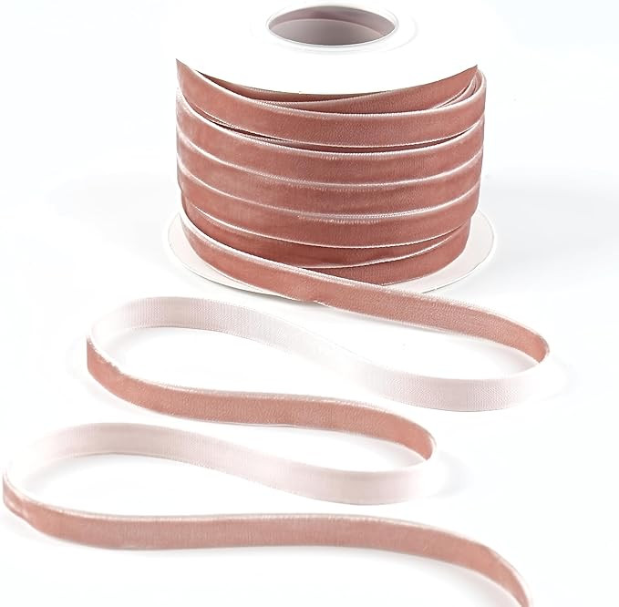Dusty Pink Velvet Ribbon 3/8 Inch Single Face Thin Dusty Rose Velvet Ribbon for Gift Wrapping, Ch... | Amazon (US)