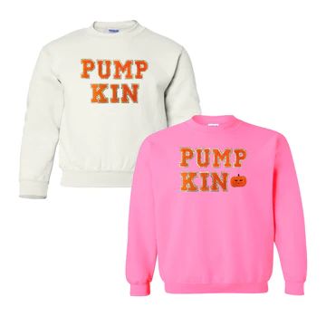 Kids Pumpkin Letter Patch Crewneck Sweatshirt | United Monograms