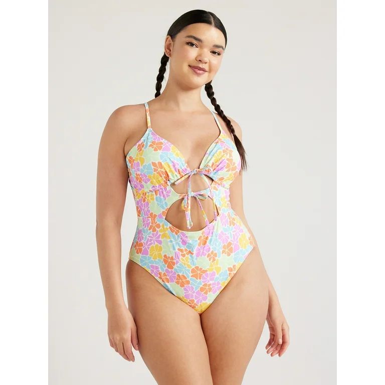 No Boundaries Juniors’ Cut-Out Floral One-Piece Swimsuit, Sizes XS-XXL | Walmart (US)