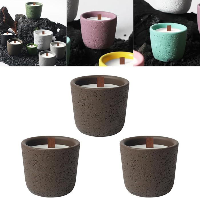 Concrete Candle Holder (3-Pack) - DIY Empty Tealight Jar, Minimalist Design, Durable Cement Stone... | Amazon (US)