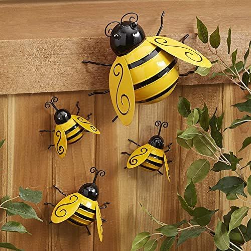 Yungeln Metal Wall Art, 4PCS Metal Bumble Bee Wall Decor, 3D Iron Bee Art Sculpture Hanging Wall ... | Amazon (US)
