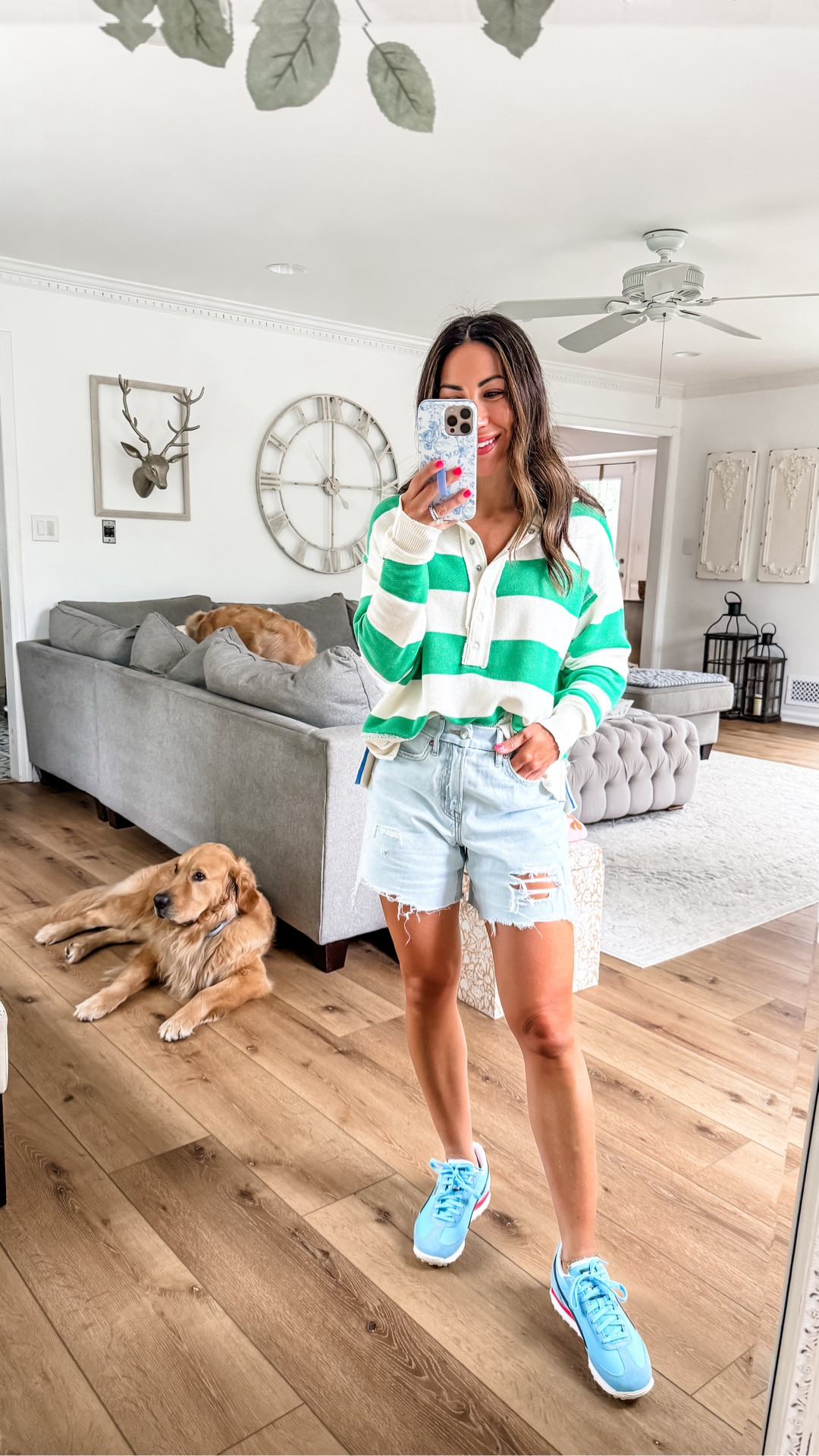 Sweatshirt XS. Denim shorts 2. Sneakers TTS.

#LTKSaleAlert #LTKOver40 #LTKootd