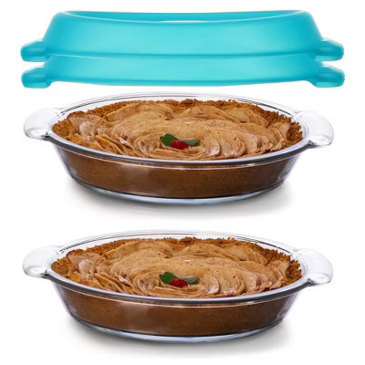 Libbey Baker’s Premium Glass Pie Dish Set of 2 with Lids, 9 Inch Round Baking Dishes, Stackable Bakeware with GreatGrip Handles, Durable Covered Pie | Target