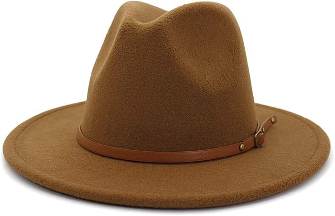 HUDANHUWEI Womens Fedora Hats with Belt Buckle Wide Brim Panama Fedora Cap | Amazon (US)