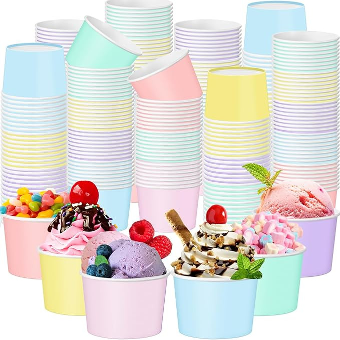 60 Pcs Paper Ice Cream Cups 9oz Colored Disposable Dessert Bowls for Hot or Cold Food Party Treat... | Amazon (US)