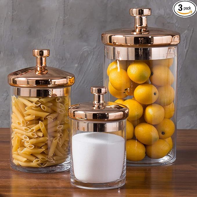 MyGift Clear Glass & Copper-Tone Kitchen & Bath Storage Containers, Set of 3 | Amazon (US)