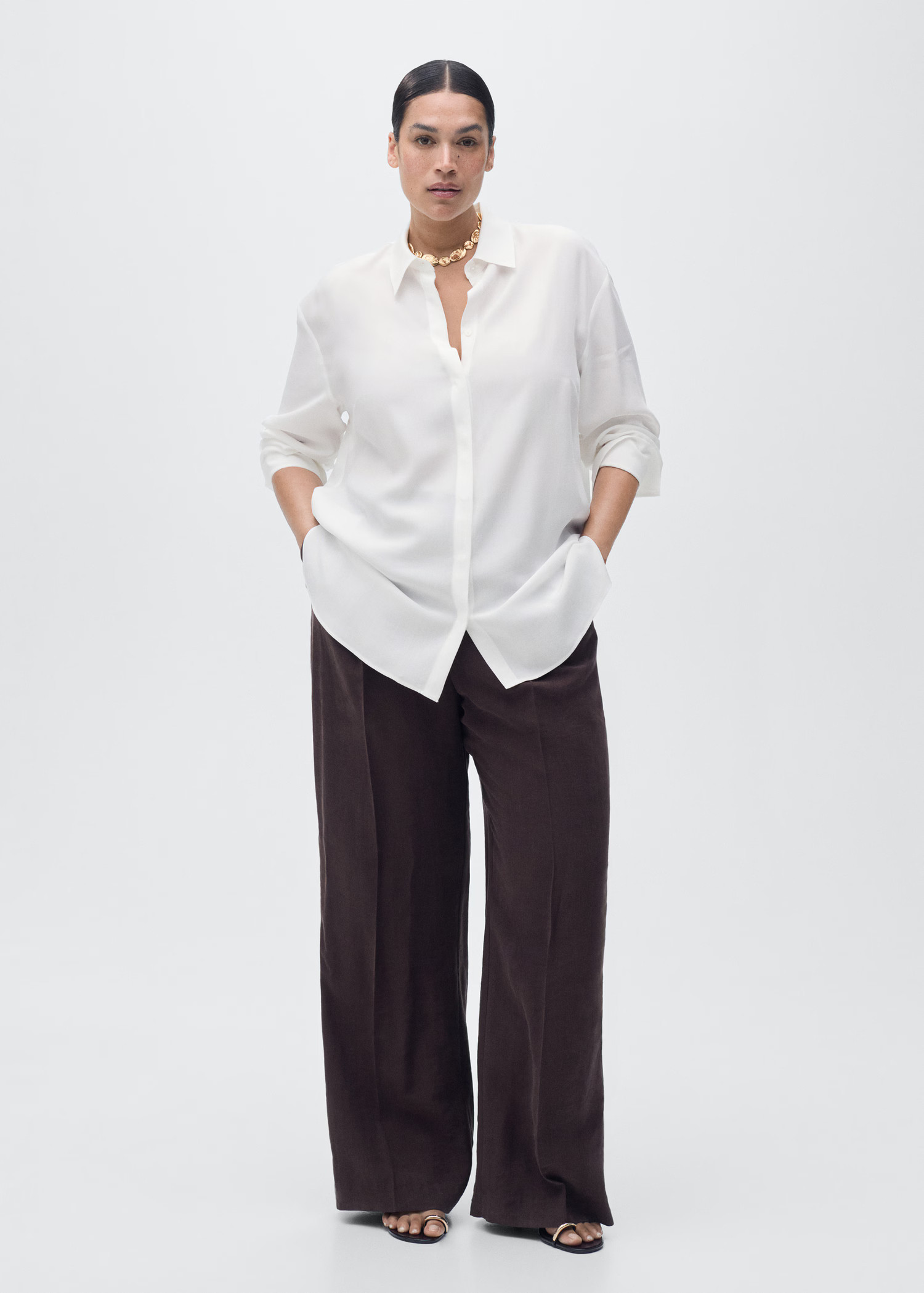 Lyocell shirt with hidden buttons | MANGO (UK)