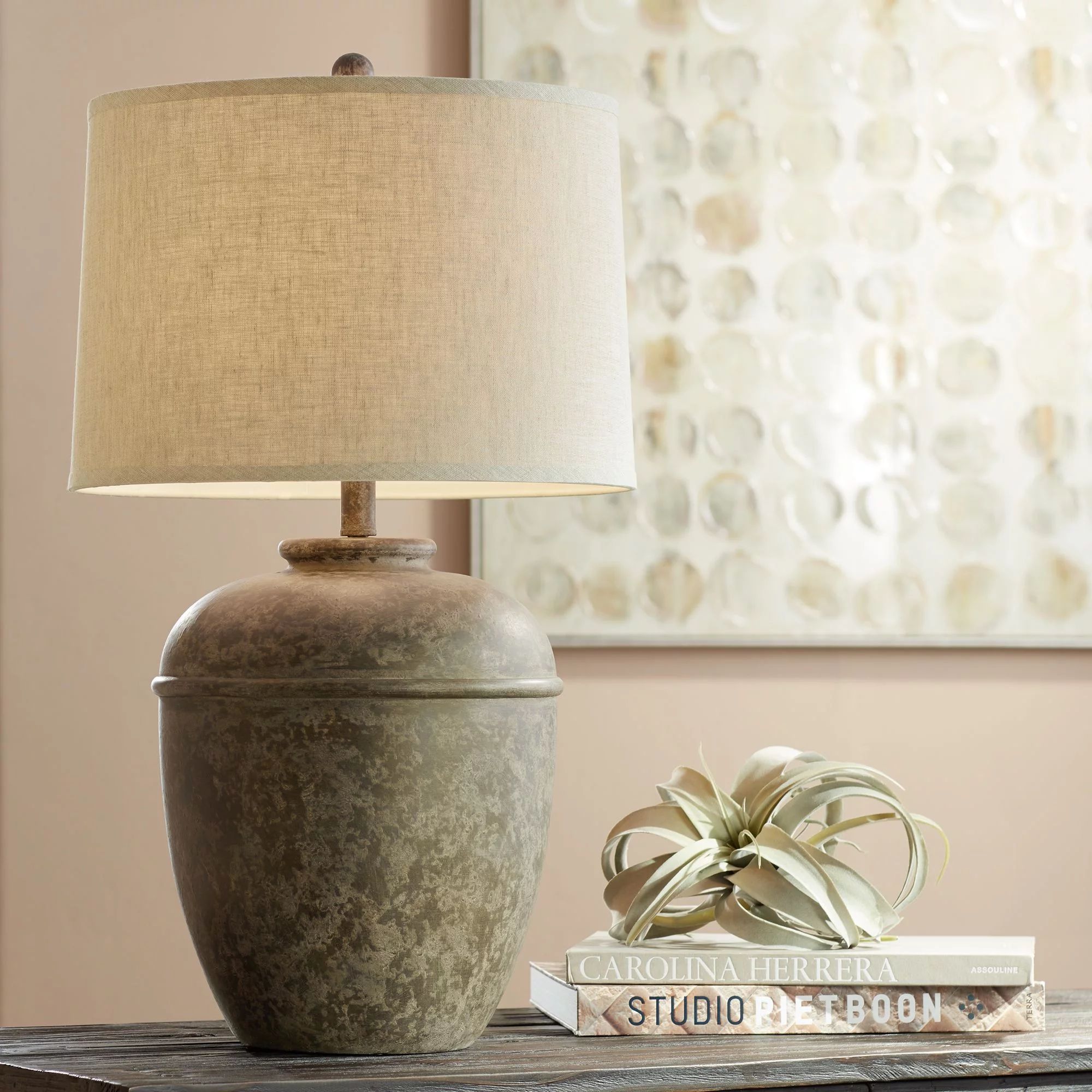 John Timberland Rustic Table Lamp Southwest 27" Tall Faux Mottled Stone Cream Linen Drum Shade Li... | Walmart (US)