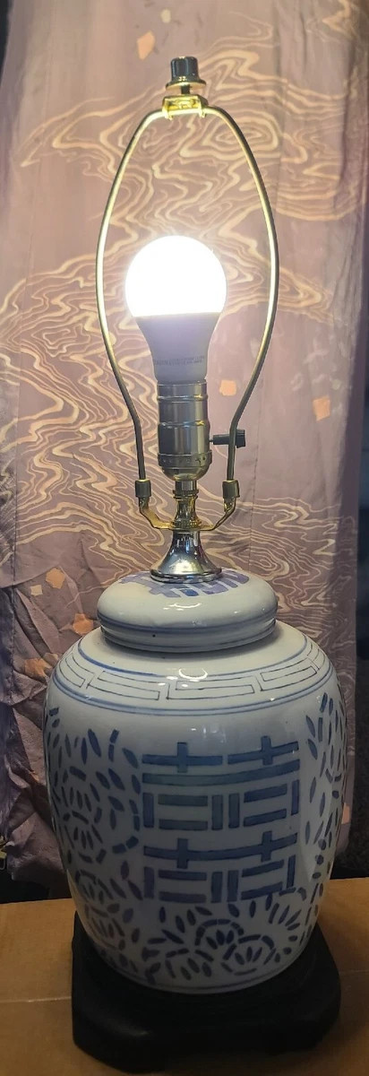 Large Vintage Blue and White Ceramic Happiness Ginger Jar Lamp | eBay US