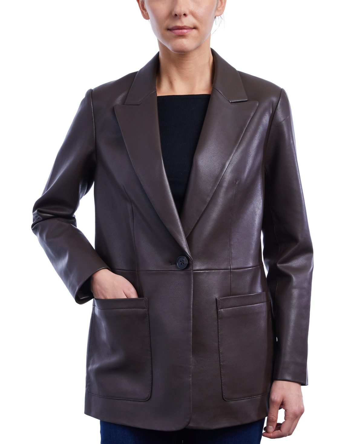 BCBGeneration Women's Faux-Leather Blazer Coat, Created for Macy's | Macys (US)