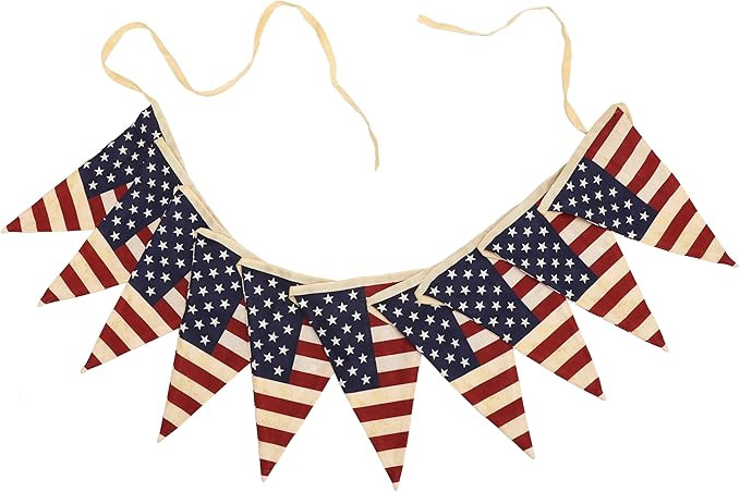 Vintage American Flag Bunting Banner, 5 Meter Cotton Garland with 10 Double-Sided USA Pennant Fla... | Amazon (US)