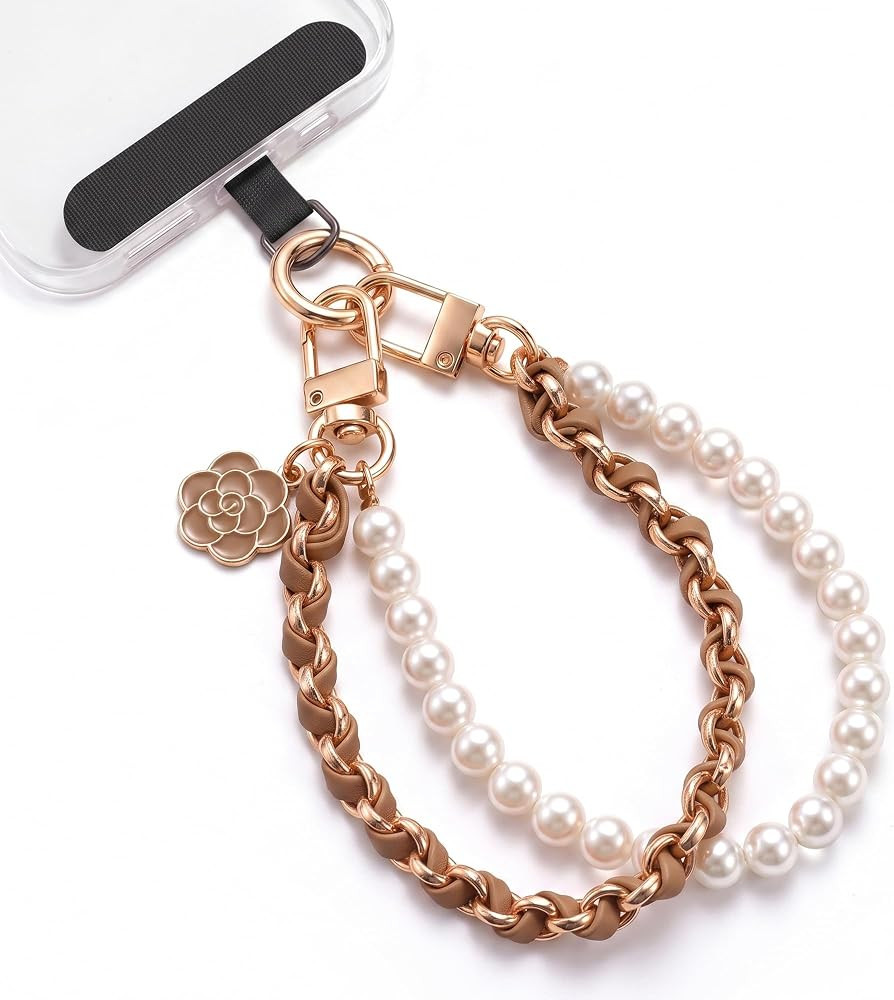 Phone Wrist Strap, Pearl Beaded Chain Charm for Bag Keychain | Amazon (US)