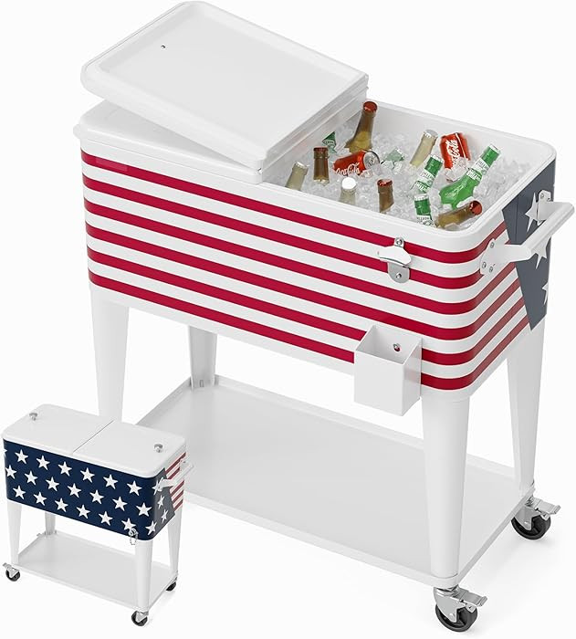 VINGLI Rolling Ice Chest, Portable Patio Party Bar Drink Cooler Cart, with Shelf, Beverage Pool w... | Amazon (US)