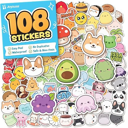 Cute Stickers for Kids - Kawaii Water Bottle Stickers for Teens - 108pc Sticker Pack - Waterproof... | Amazon (US)