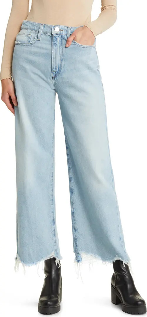 FRAME Le Jane Wide Leg Frayed Crop Jeans | Nordstrom | Nordstrom