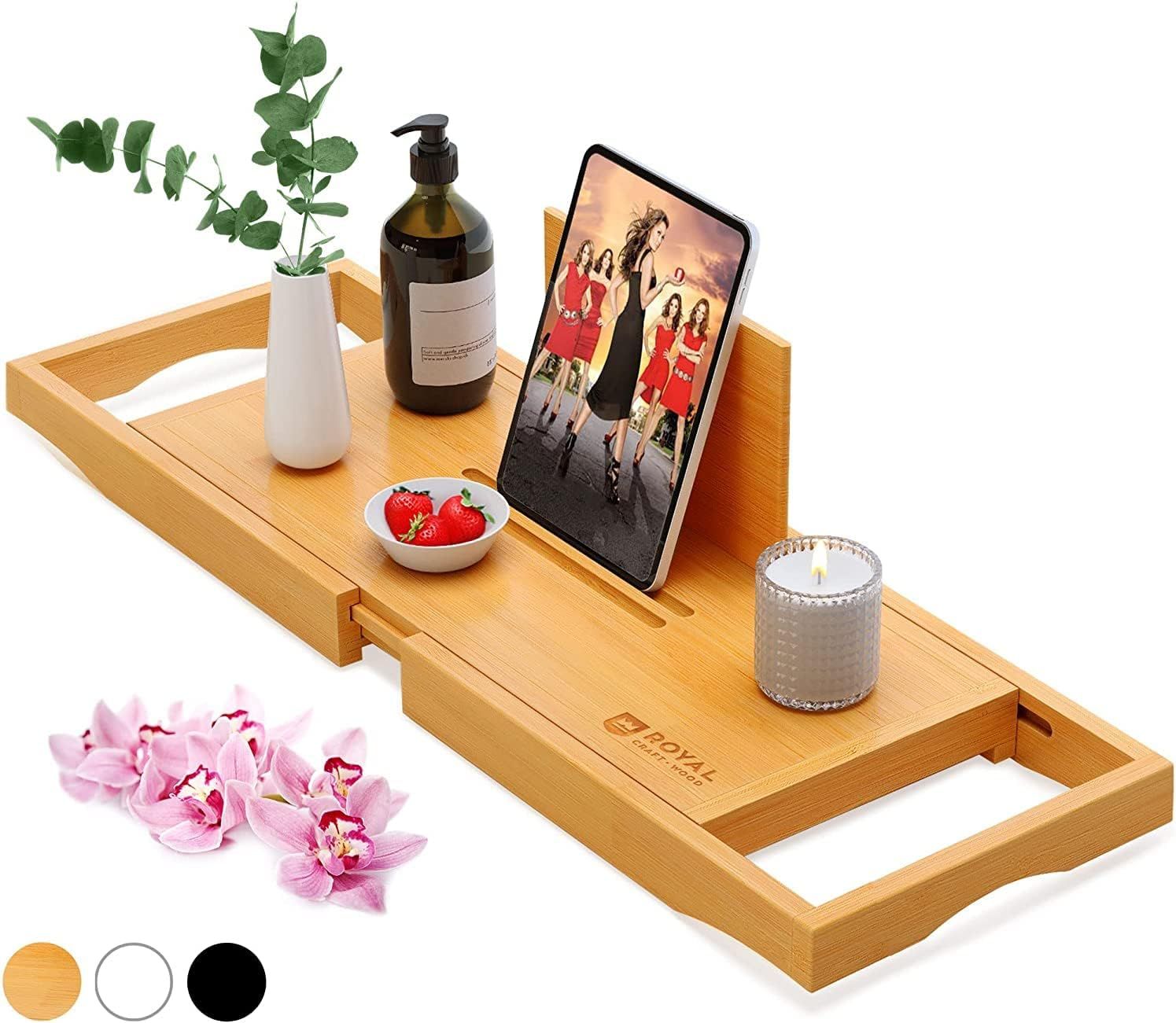 ROYAL CRAFT WOOD Luxury Bathtub Tray Caddy - Bamboo Adjustable Bath Tub Table Caddy for Bathroom,... | Amazon (US)