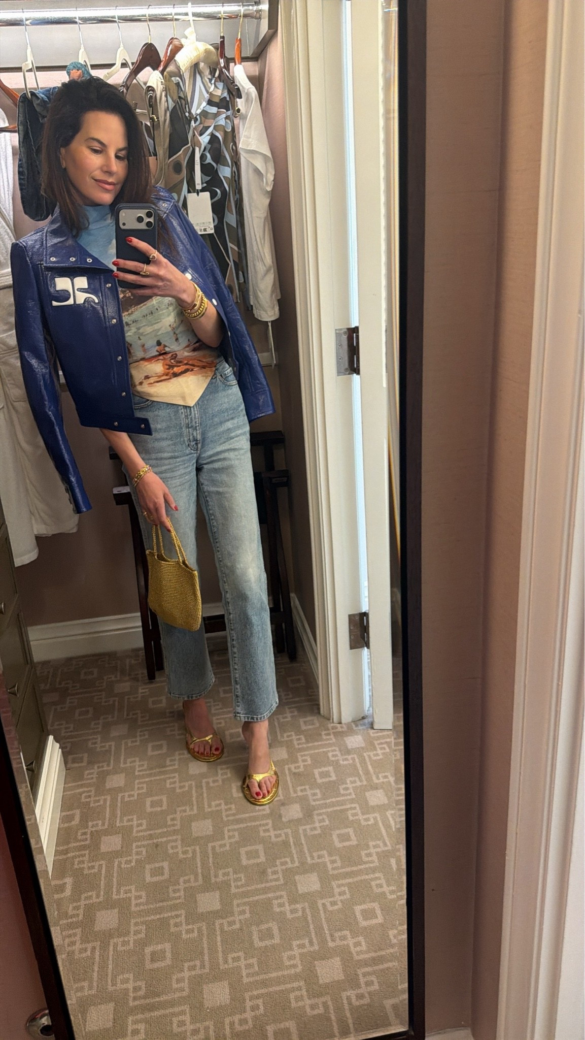 #ootn LA Vibes! Went for such a delicious dinner to Matsuhisa- so so yummy! 

Jacket - size 38
jeans - size 26 (go up 1 size)
Sandals - true to size 
Top - size 2

#LTKootd #LTKOver40 #LTKTravel