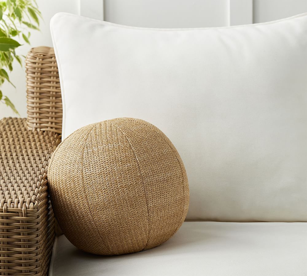 Faux Natural Fiber Outdoor Sphere Throw Pillow | Pottery Barn (US)