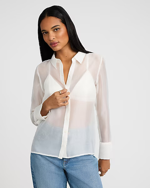 Sheer Crepe Portofino Shirt | Express