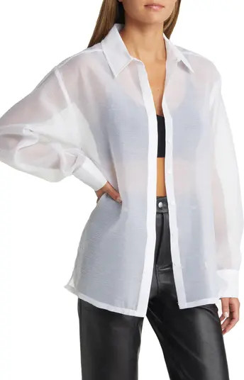 Open Edit Women's Sheer Button-Up Shirt | Nordstrom | Nordstrom