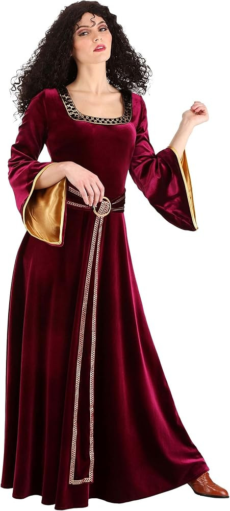 Disney's Tangled Adult Mother Gothel Costume, Dark Red Renaissance Fair Dress Halloween Outfit | Amazon (US)