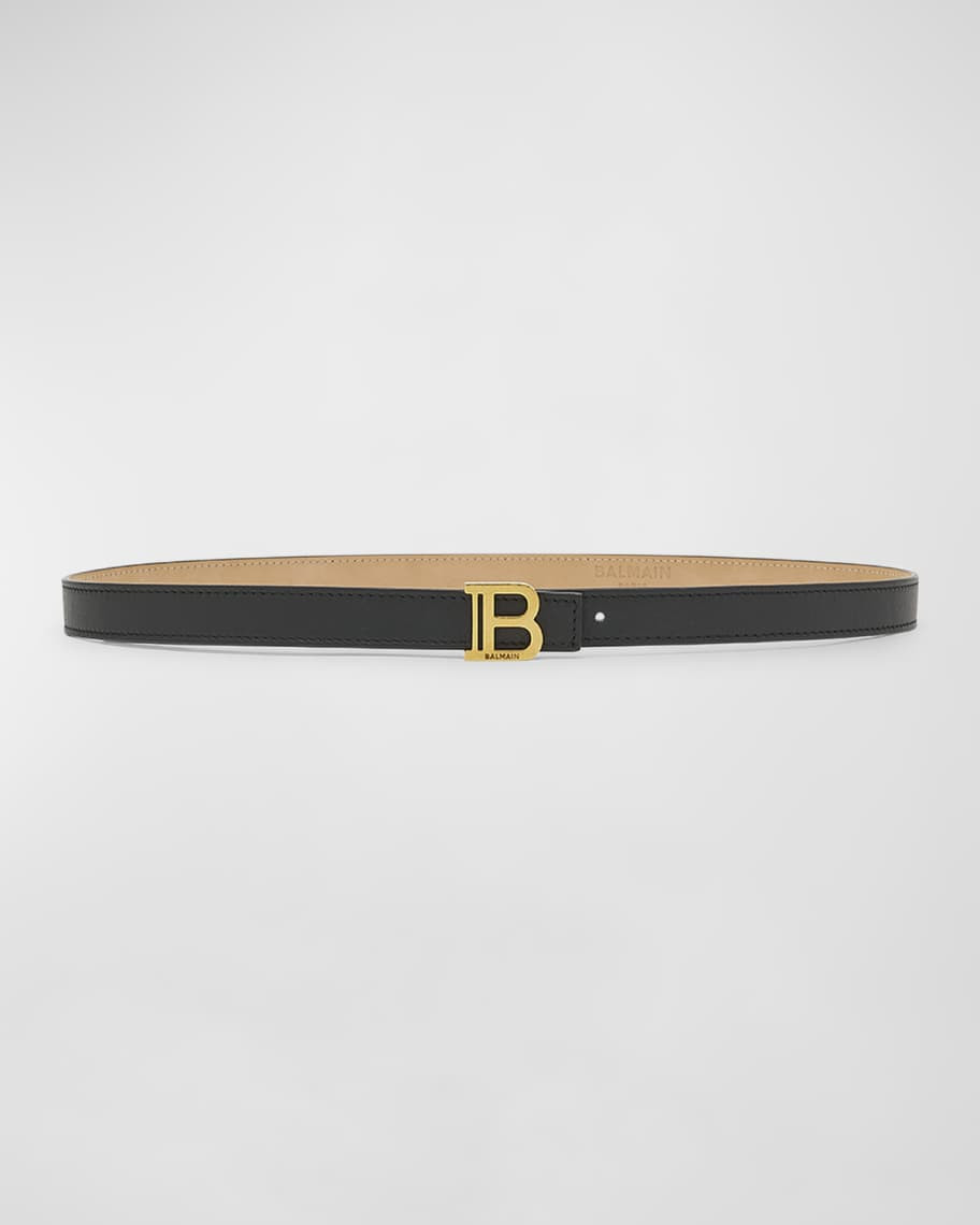 Balmain B-Monogram Leather Skinny Belt | Neiman Marcus