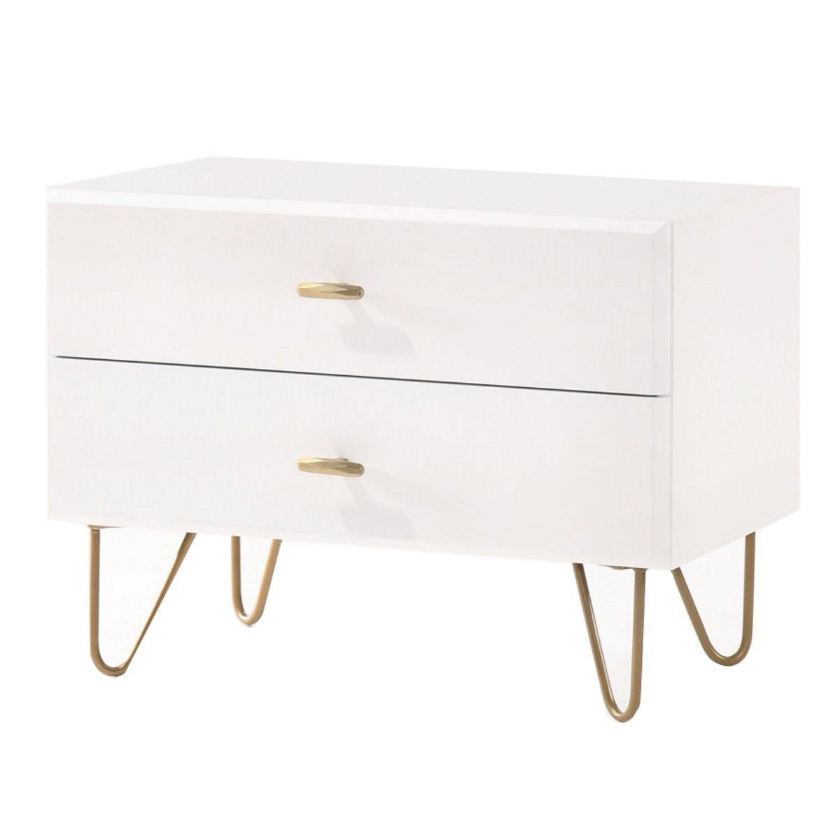 2 Drawer Wooden Nightstand with Metal Pulls and Hairpin Legs,White and Gold - BM219306 | Walmart (US)