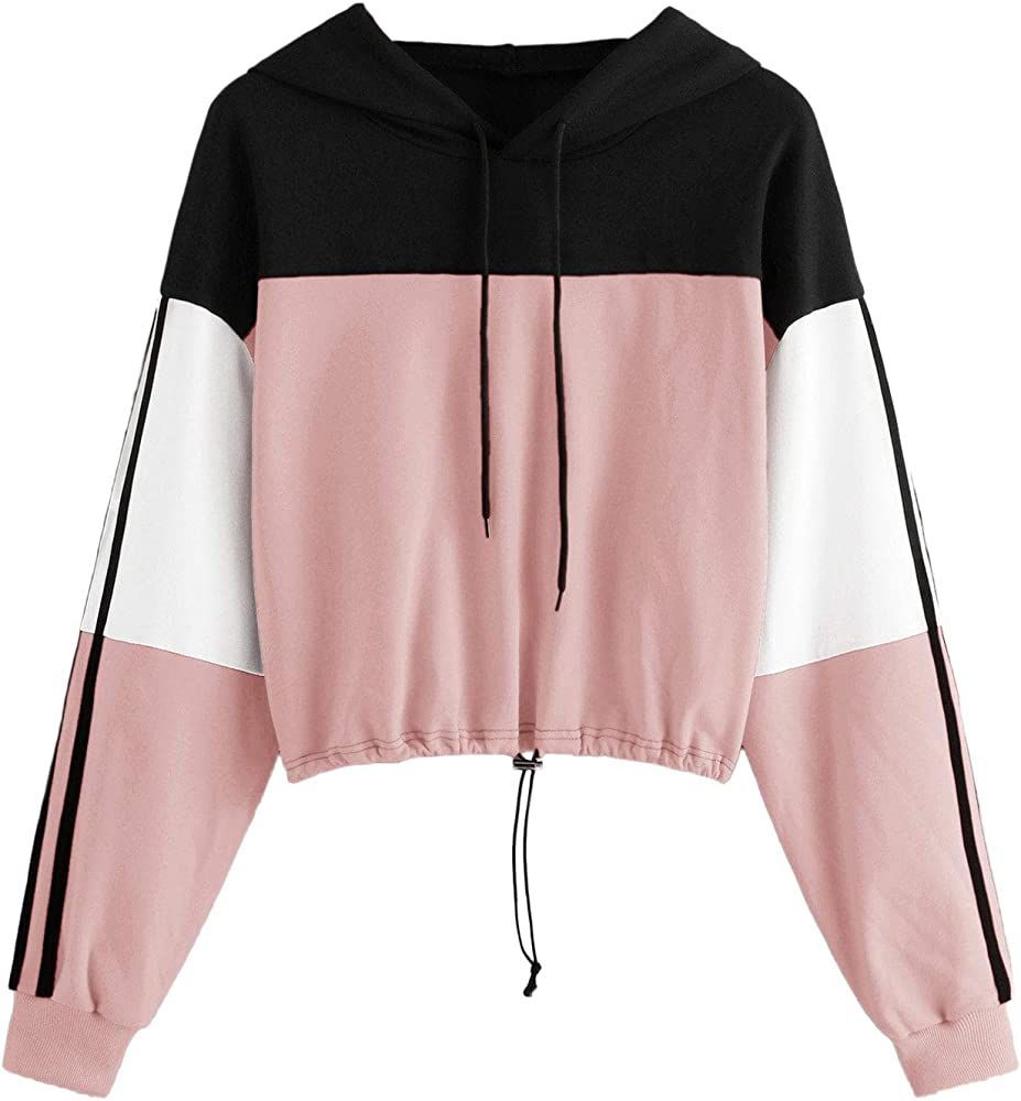 SweatyRocks Women's Casual Long Sleeve ColorBlock Pullover Sweatshirt Crop Top | Amazon (US)