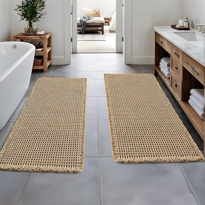 MIULEE Set of 2 Waffle Bathroom Runner Rugs, Boho Bath Rugs Non Slip Washable, Super Absorbent Ru... | Amazon (US)