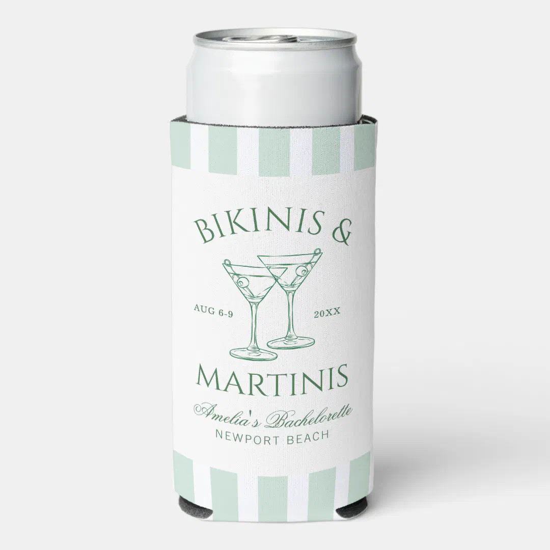 Bikinis & Martinis Green Bachelorette Seltzer Can Cooler | Zazzle | Zazzle